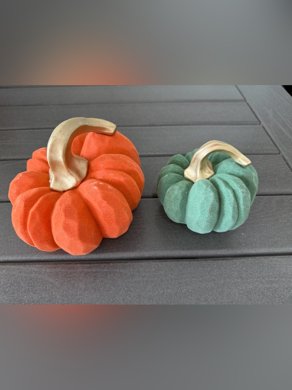 Lot of 2 Velvet Pumpkin Decorative Accent - Orange and Green